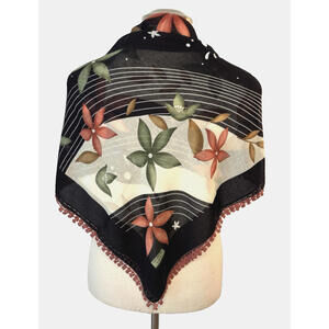 Gelincik Karmen 40" Square Floral Scarf Crochet Edge EUC